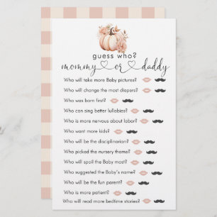 Papier Fall Boho Citrouille Baby shower "Devinez qui" Jeu