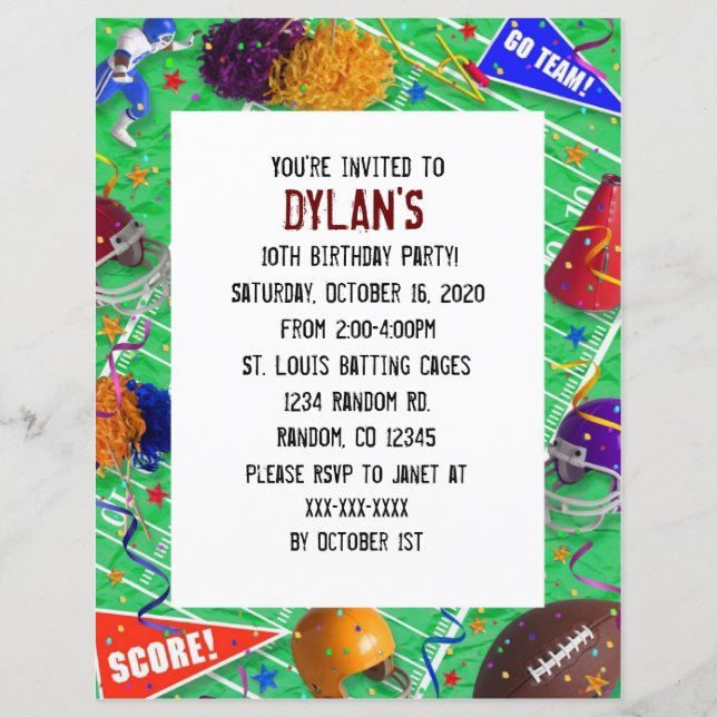Papier Fan de football thème anniversaire invitations fêt (Devant)