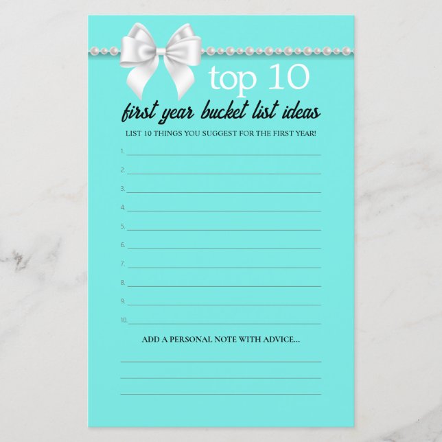 Papier Fancy Tiffany Bucket List Conseils Baby shower Jeu (Devant)