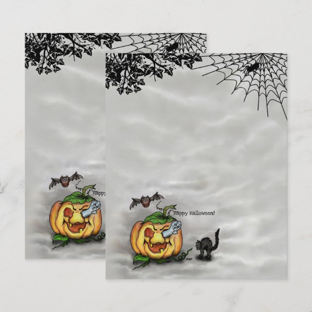 Papier Fantôme, Chat, Chat et Citrouille, Bonne Halloween (Devant / Derrière)