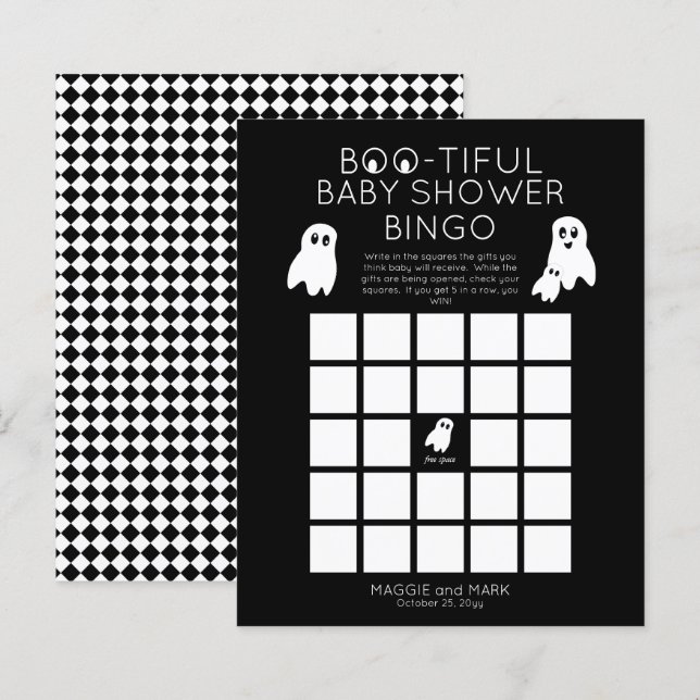 Papier Fantômes Halloween Boo-tiful Baby shower Bingo Inv (Devant / Derrière)