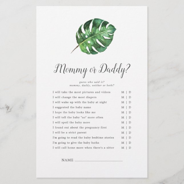 Papier Far Tropical Palm maman ou papa jeu (Devant)