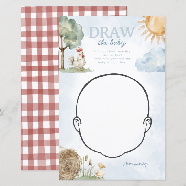 Papier Farm Dessiner le jeu du Baby shower (Devant / Derrière)