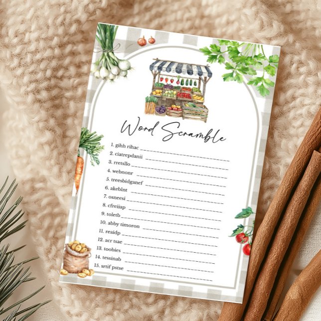 Papier Farmers Market Localement Cultivé Word Scramble Je (Farmers Market Baby Shower Word Scramble Game)
