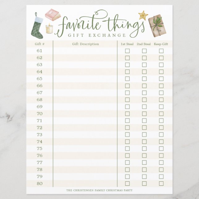 Papier Favorite Things Gift Exchange Tracker #61-80 (Devant)