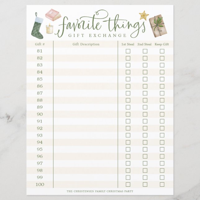 Papier Favorite Things Gift Exchange Tracker #81-100 (Devant)