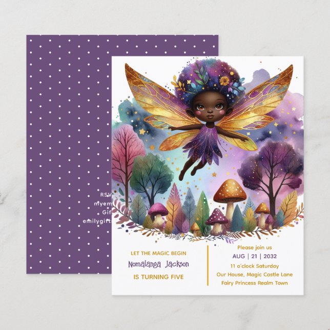 Papier Fée noire Anniversaire Fairycore Purple Gold (Devant / Derrière)