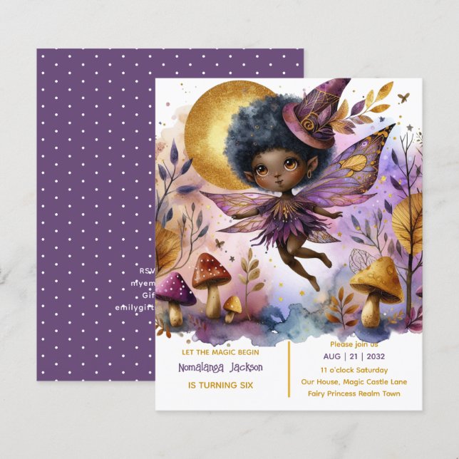 Papier Fée noire Anniversaire Fairycore Purple Gold (Devant / Derrière)