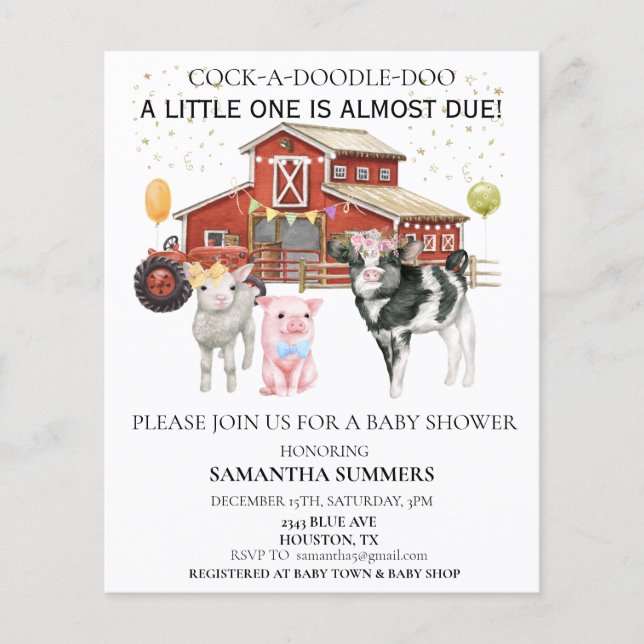 Papier Ferme Aquarelle Vache Cochon Grange Baby shower (Devant)