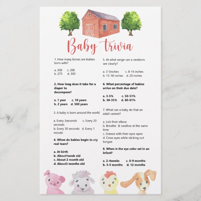 Papier Ferme - Trivia pour bébés | Jeu Baby shower (Devant)