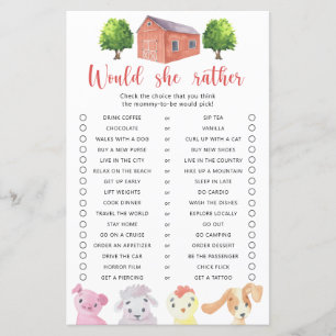 Papier Ferme / Voudrait-Elle Plutôt Baby shower Jeu