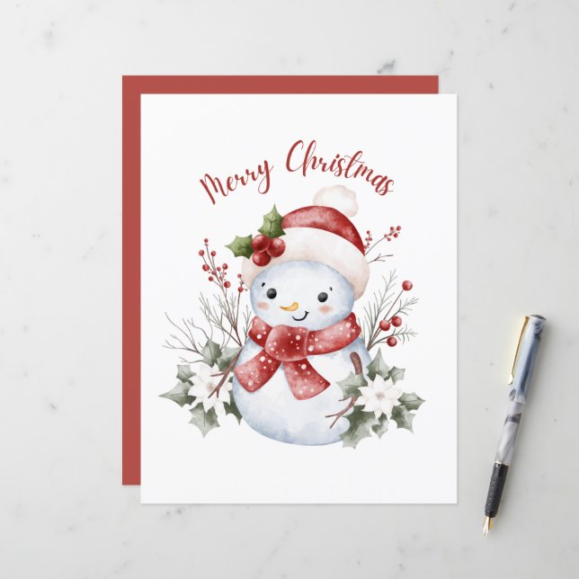 Papier Festive Snowman Christmas Paper Sheet (Devant/Arrière en situation)