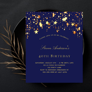 Papier Fête d'anniversaire budget bleu marine étoiles dor