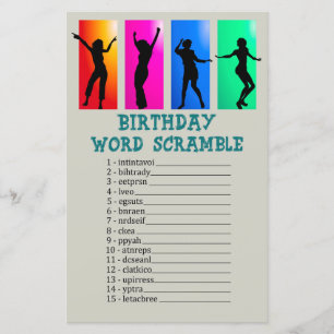 Papier Fête de danse Anniversaire Mot Scramble Jeu