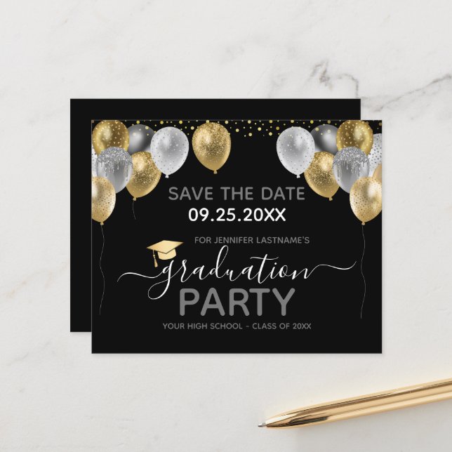 Papier Fête de fin d'études Enregistrer la date Invitatio (Devant/Arrière en situation)