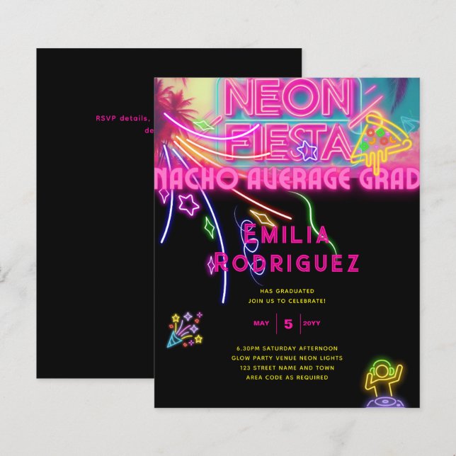 Papier Fête de fin d'études Glow Invitación Fiesta de Néo (Devant / Derrière)