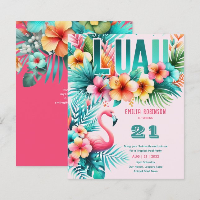 Papier Fête de la piscine de Luau Tropical Girl's ANY Bir (Devant / Derrière)