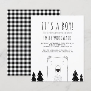 Papier Fête de naissance garçon ours bois rustique