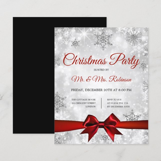 Papier Fête de Noël Argent Étincelle d'hiver Rouge Ruban (Devant / Derrière)