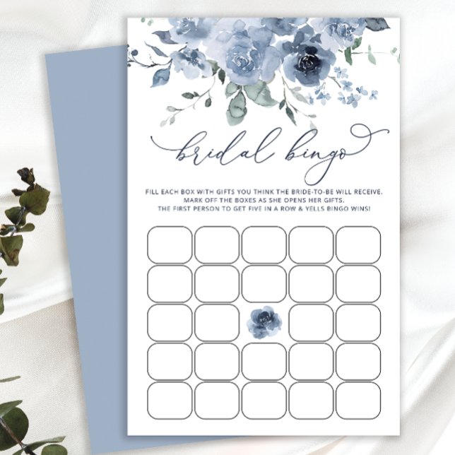 Papier Fête des mariées Bingo Jeu Dusty Blue Floral (Créateur téléchargé)
