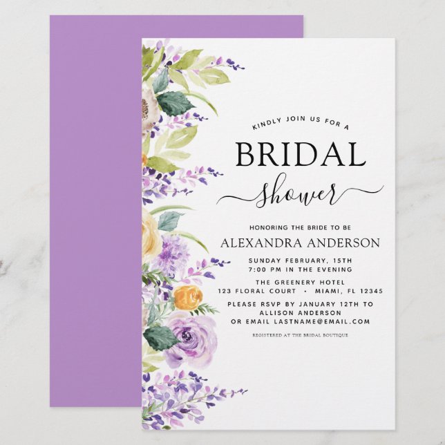 Papier Fête des mariées Budget Purple Green Invitation (Devant / Derrière)