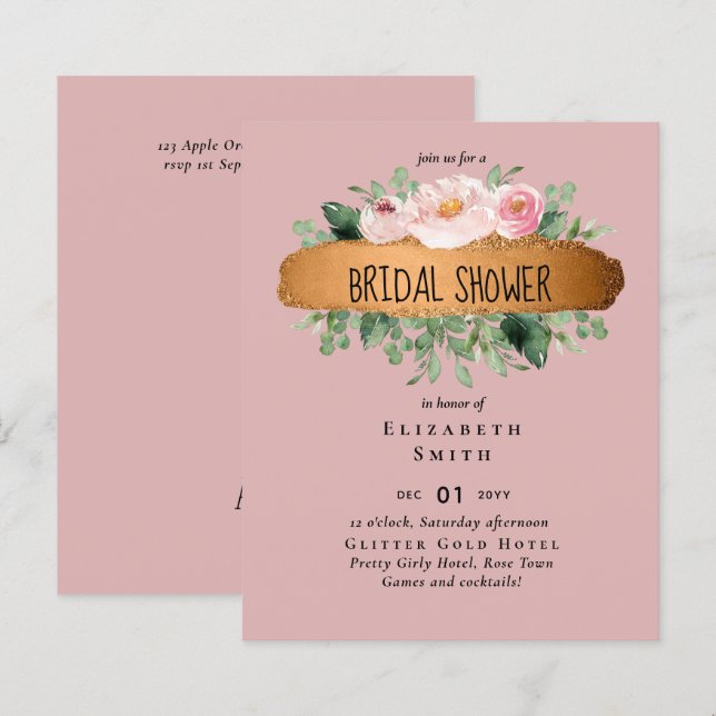 Papier FÊTE DES MARIÉES BUDGET Rose Dusty Mariage or (Devant / Derrière)