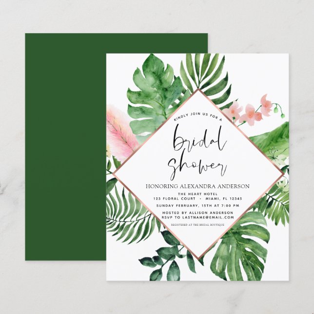 Papier Fête des mariées Budget Tropical Palm Aquarelle (Devant / Derrière)