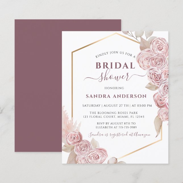 Papier Fête des mariées budgétaire Blush rose Floral et o (Devant / Derrière)