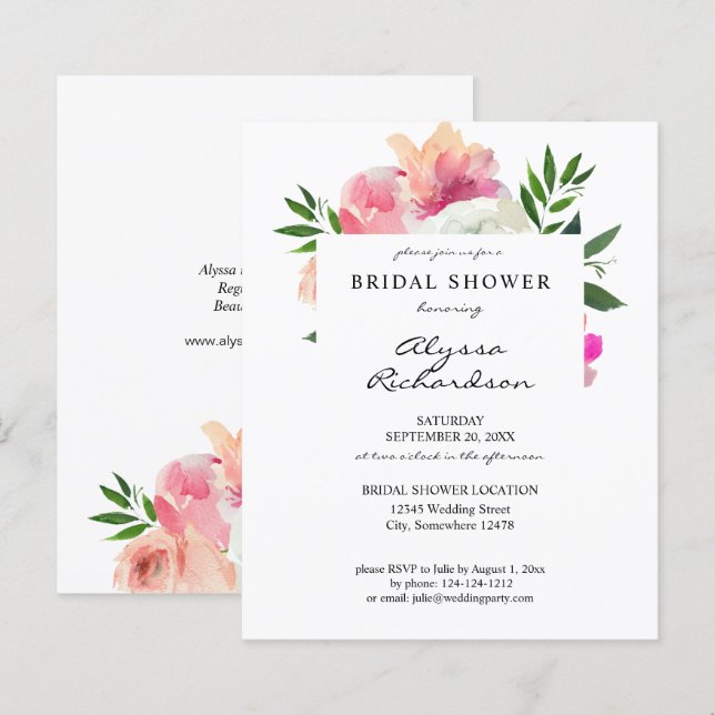 Papier Fête des mariées budgétaire florale rose et blanc  (Devant / Derrière)