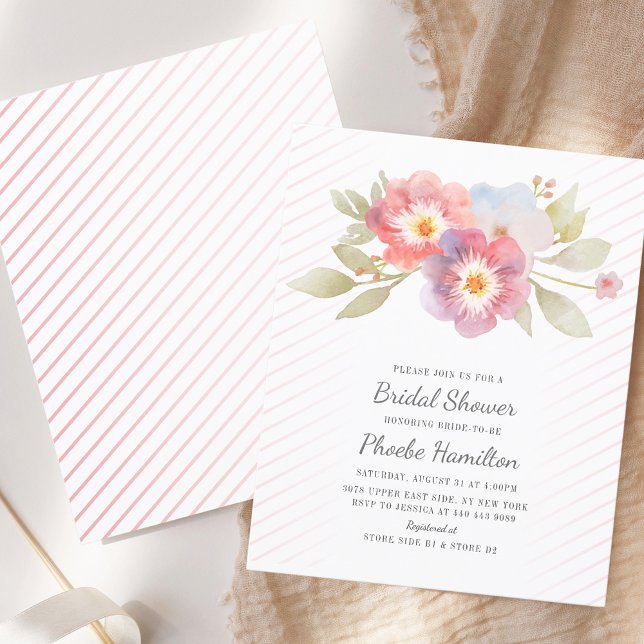 Papier Fête des mariées budgétaire Invitation florale mod (Watercolor Pink Floral Bridal Shower Modern Invitation)