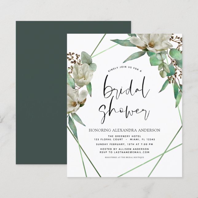 Papier Fête des mariées budgétaire verte Magnolia Invitat (Devant / Derrière)