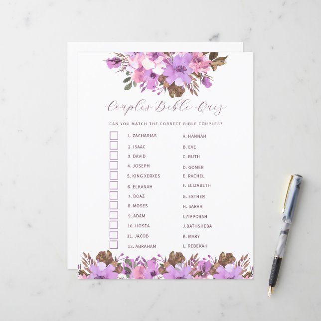 Papier Fête des mariées Couples Bible Quiz (Devant/Arrière en situation)