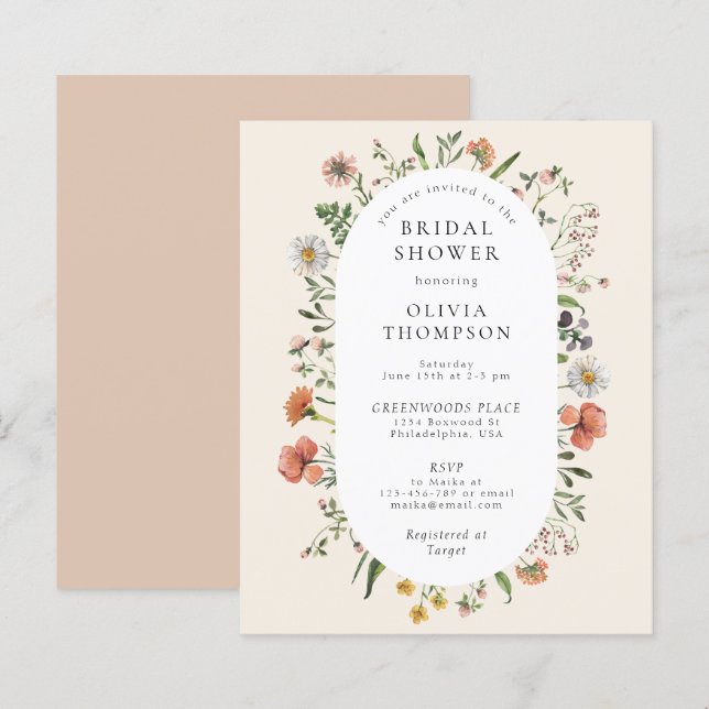 Papier Fête des mariées d'arche Fleur sauvage d'aquarelle (Devant / Derrière)