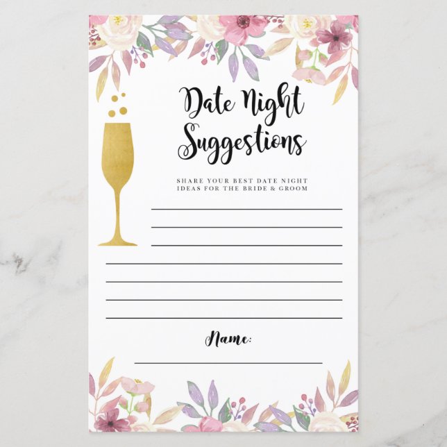 Papier Fête des mariées Date Nuit Suggestions Champagne (Devant)