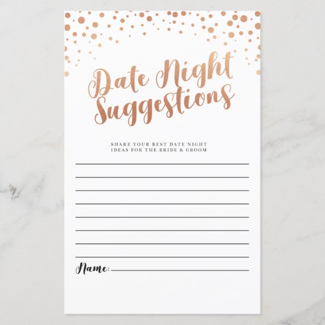 Papier Fête des mariées Date Nuit Suggestions Rose Mer Or (Devant)