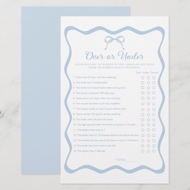 Papier Fête des mariées de Bow Bleu Vastes sur sous le je (Devant / Derrière)