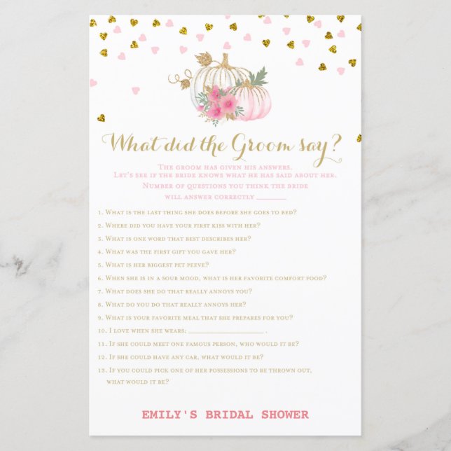 Papier Fête des mariées de chute rose et or Jeu, Citrouil (Devant)