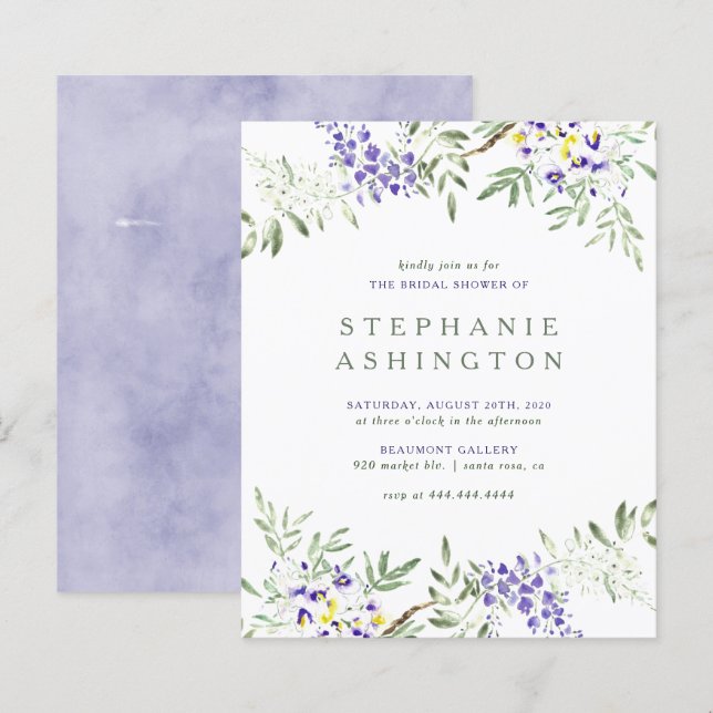 Papier Fête des mariées de glycine à l'aquarelle violet b (Devant / Derrière)