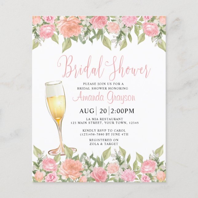 Papier Fête des mariées de Mariage Pastel Pink Floral et  (Devant)