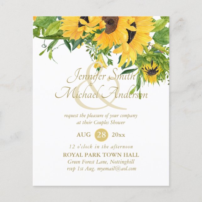 Papier Fête des mariées de Mariage rustique des tournesol (Devant)
