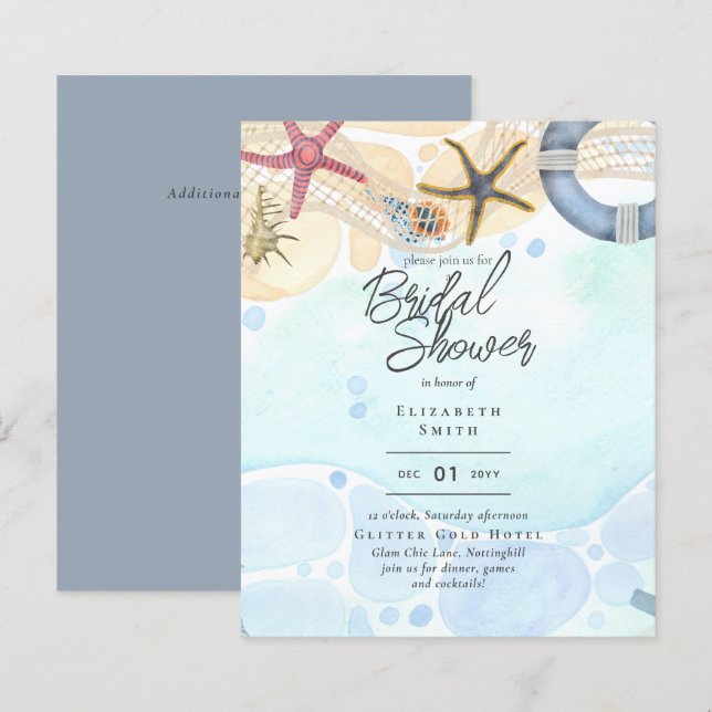 Papier Fête des mariées de plage Invitation nautique côti (Devant / Derrière)