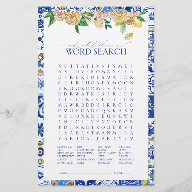 Papier Fête des mariées de recherche de mots méditerranée (Devant)