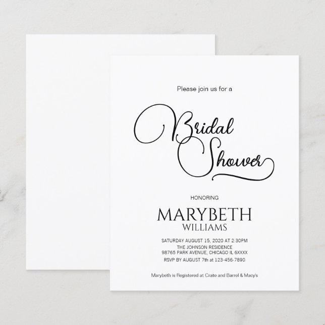 Papier Fête des mariées de script simple et élégant du bu (Devant / Derrière)