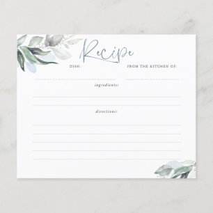 Papier Fête des mariées Dusty Blue Greenery Recette Card