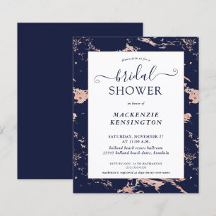 Papier Fête des mariées en marbre d'or Rose bleu marine