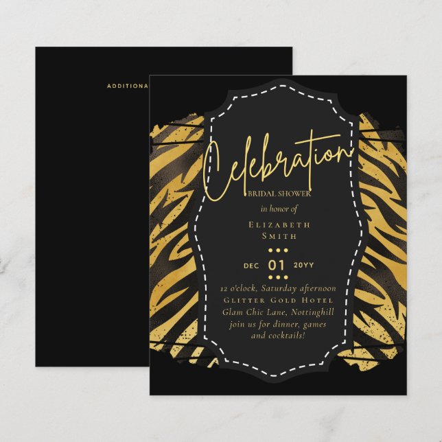 Papier Fête des mariées en or noir brillant Invitations (Devant / Derrière)