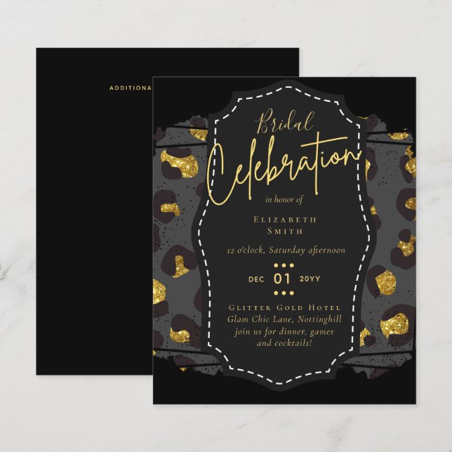 Papier Fête des mariées en or noir brillant Invitations (Devant / Derrière)