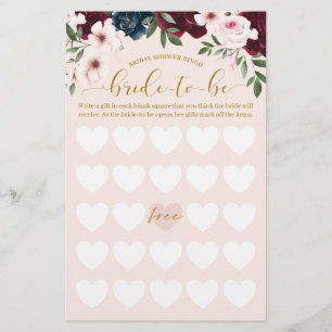 Papier Fête des mariées Épouse à devenir Bingo Aquarelle 