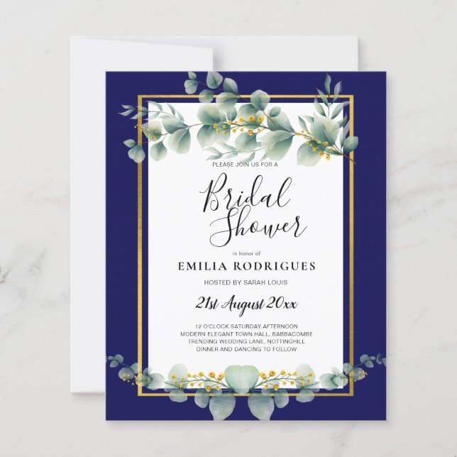 Papier FÊTE DES MARIÉES Eucalyptus de l'OR BLEU MARINE (Devant)