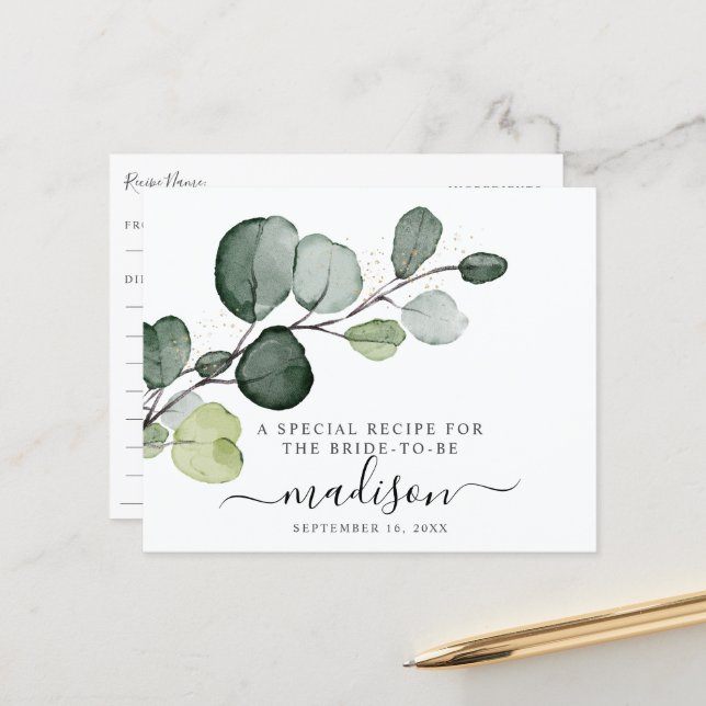 Papier Fête des mariées Eucalyptus Gold Splatter Recette (Devant/Arrière en situation)